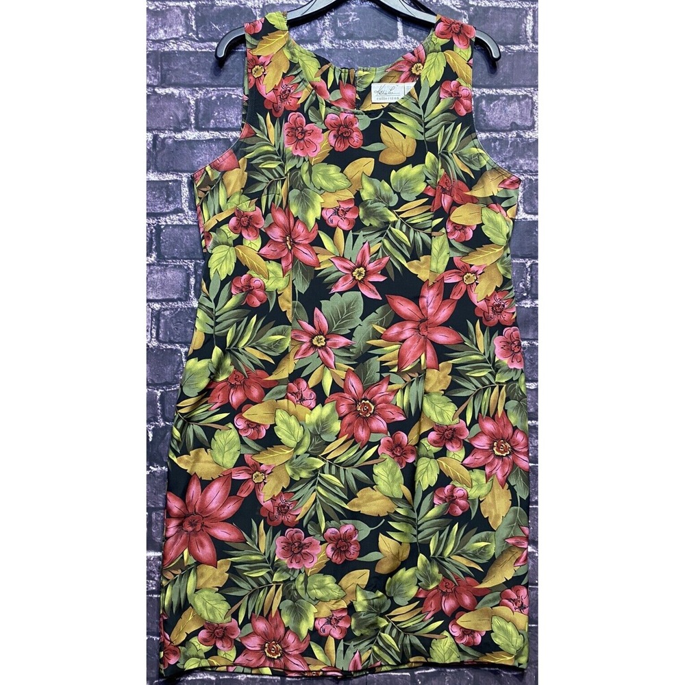 Kathie Lee Collection Tropical Dress Womens 16 Pink Green‎ Floral Sleeveless Zip